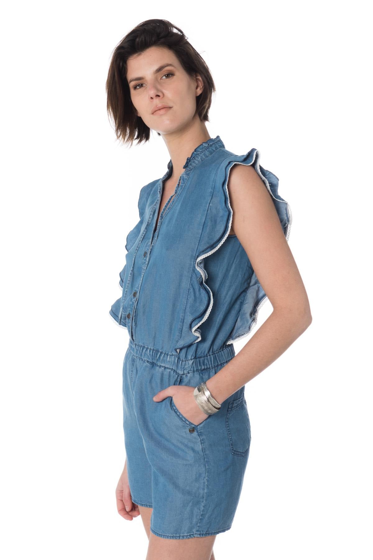 Sleeveless denim playsuit - Image n°5