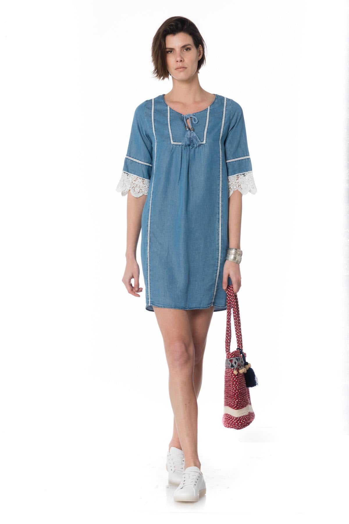 blue denim effect women's dress froza denmed - Image n°2