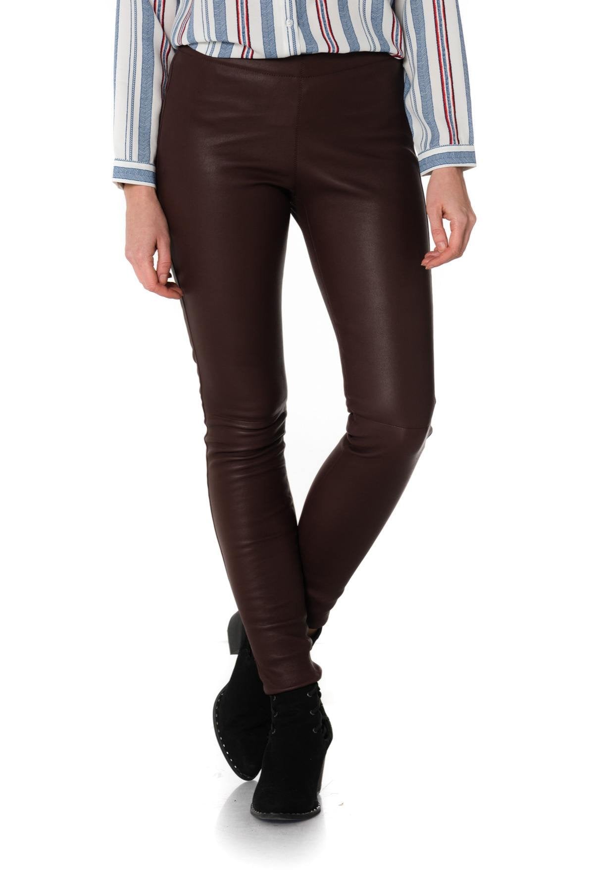 Women's burgundy leather pants - Image n°11