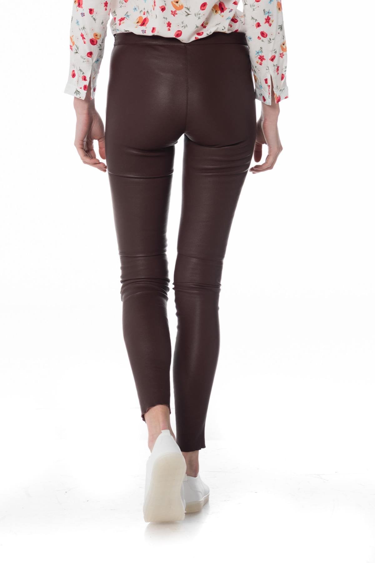 Women's burgundy leather pants - Image n°2