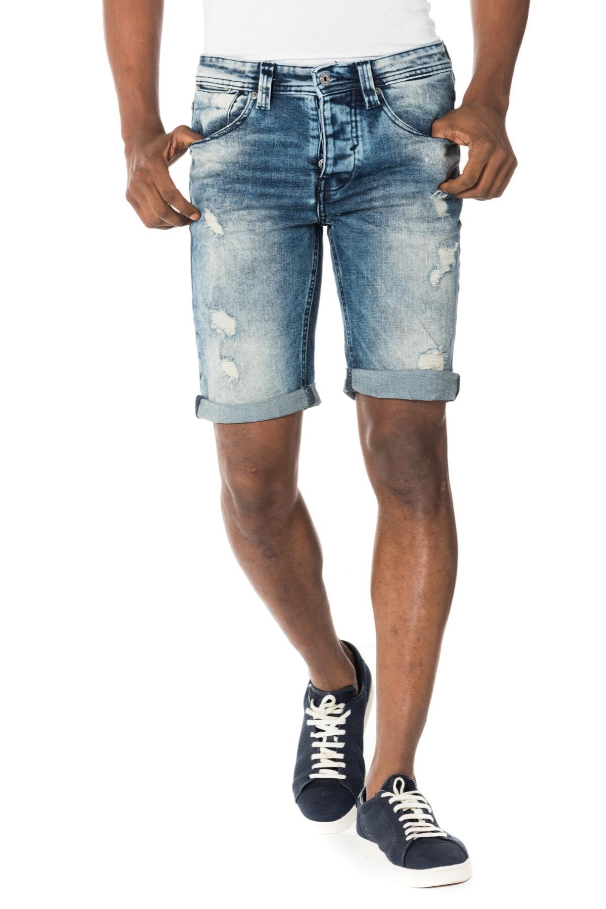 Distressed Redskins denim Bermuda shorts - Image n°4