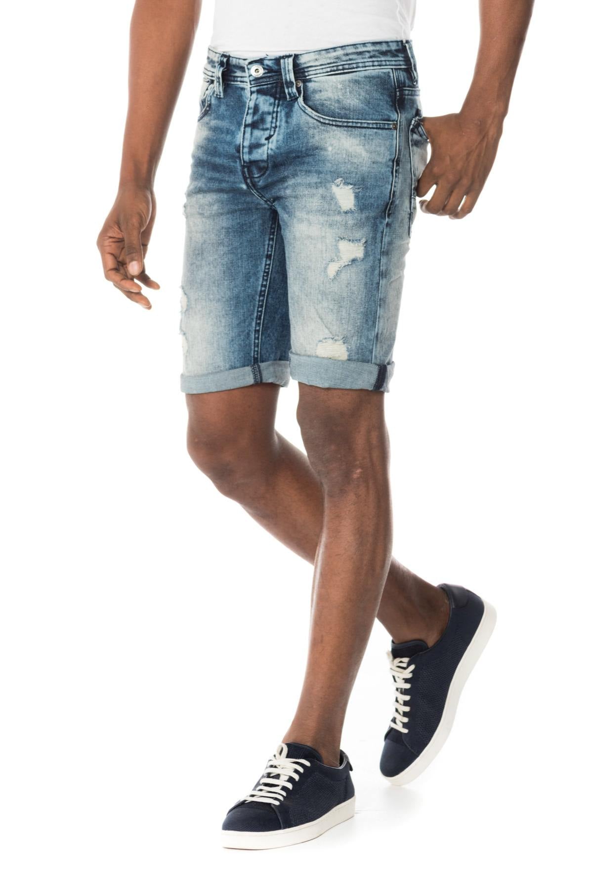 Distressed Redskins denim Bermuda shorts - Image n°1