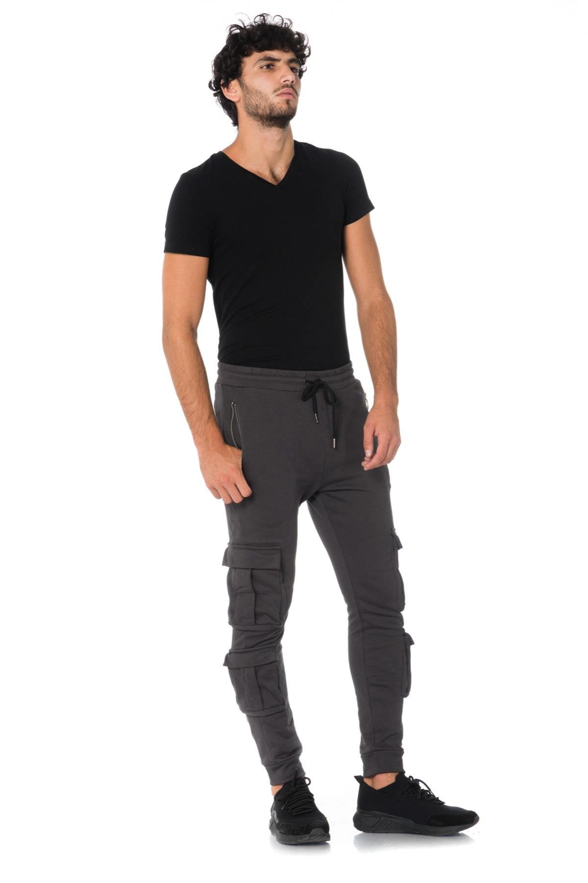 Gray cotton battle-style jogging pants - Image n°7