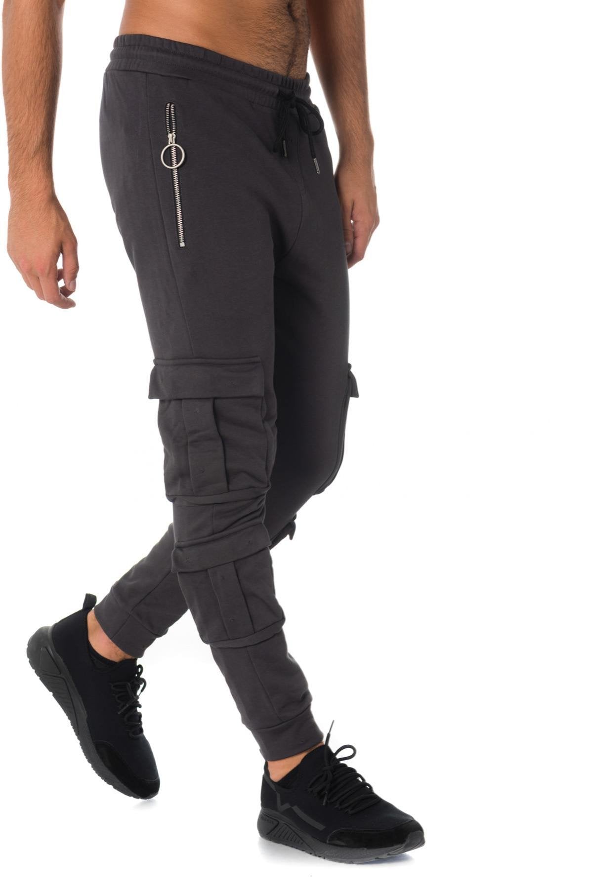 Gray cotton battle-style jogging pants - Image n°1