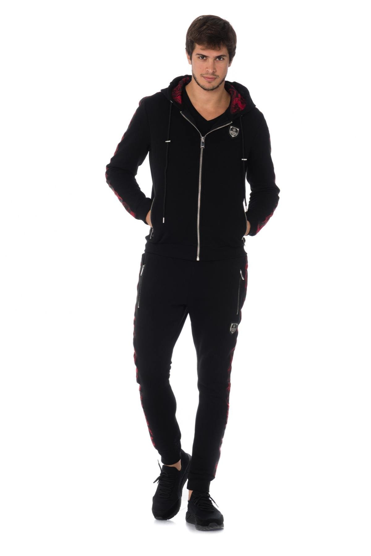 Black jogging pants with red contrasting stripe - Image n°2