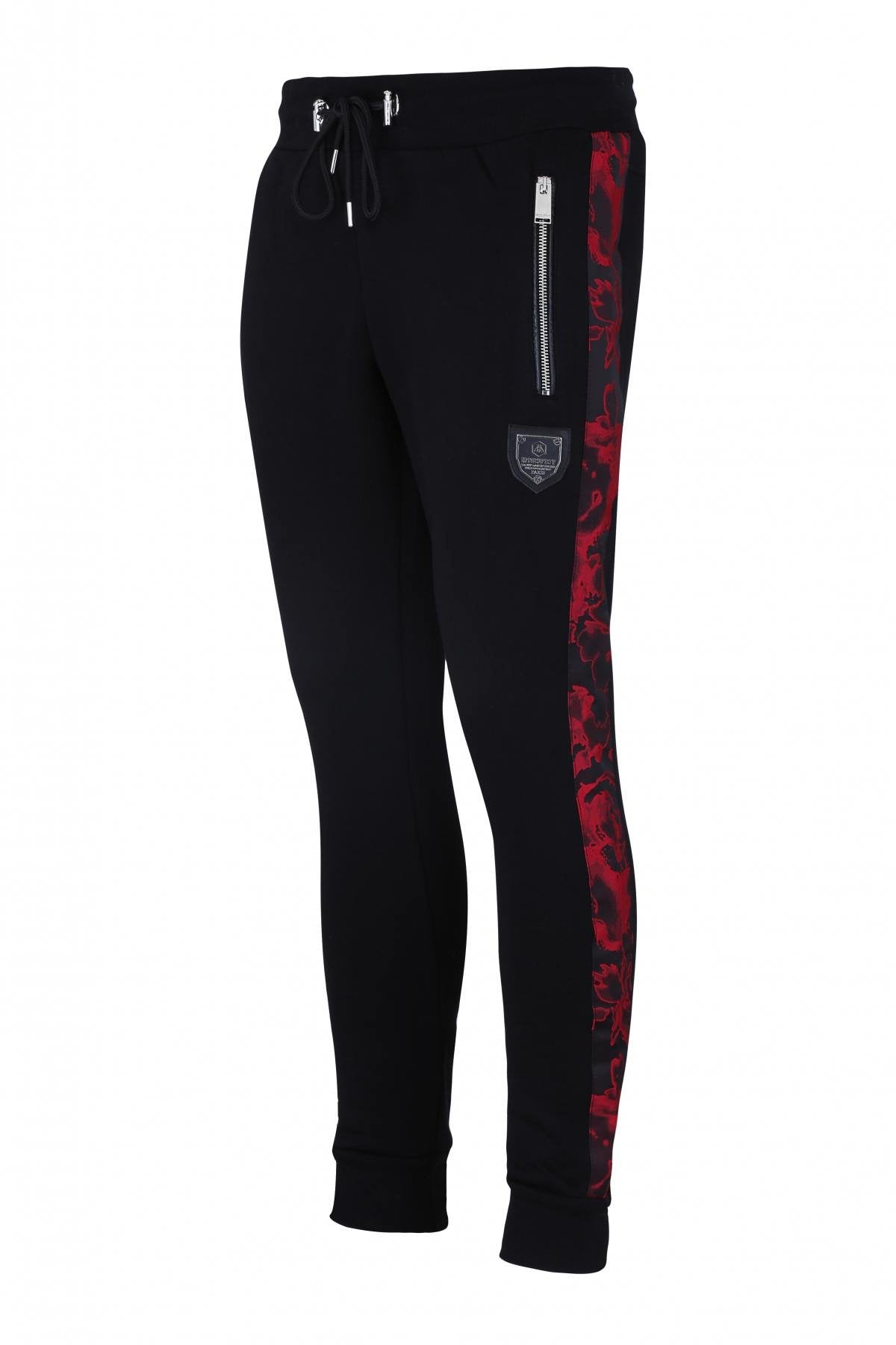 Black jogging pants with red contrasting stripe - Image n°3