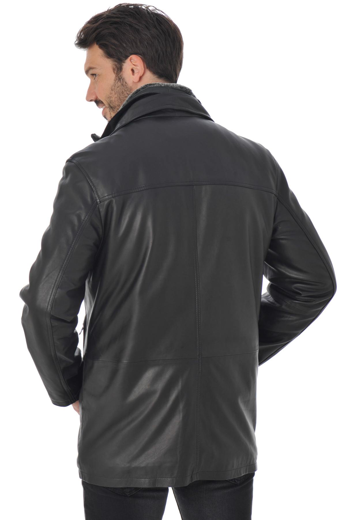 Men's Daytona stand-up collar leather coat Black - Image n°5