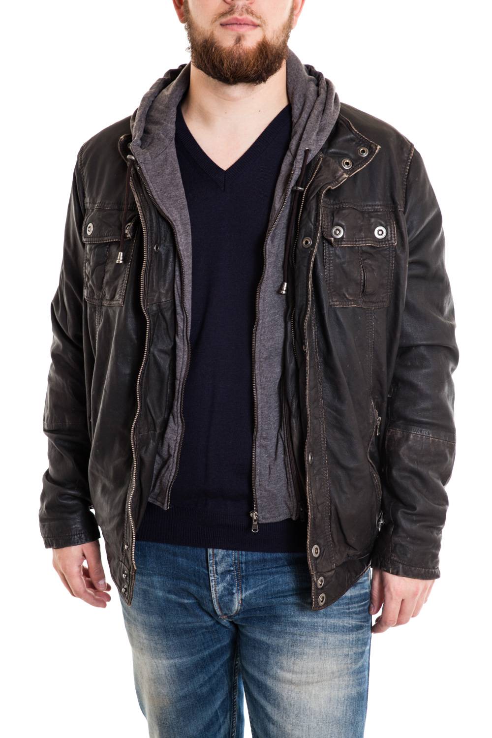 Men's Leather Jacket Large Size Distressed Brown - Image n°2