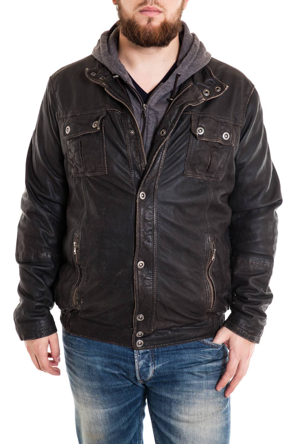 Men's Leather Jacket Large Size Distressed Brown - Image n°1