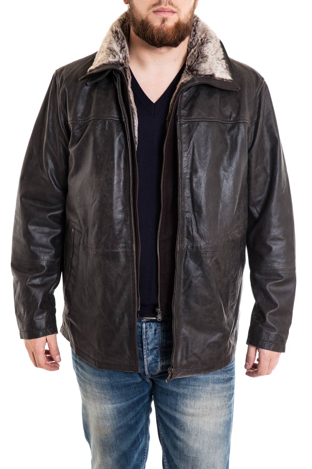 Lucina Men's Leather Jacket Large Size Brown - Image n°1