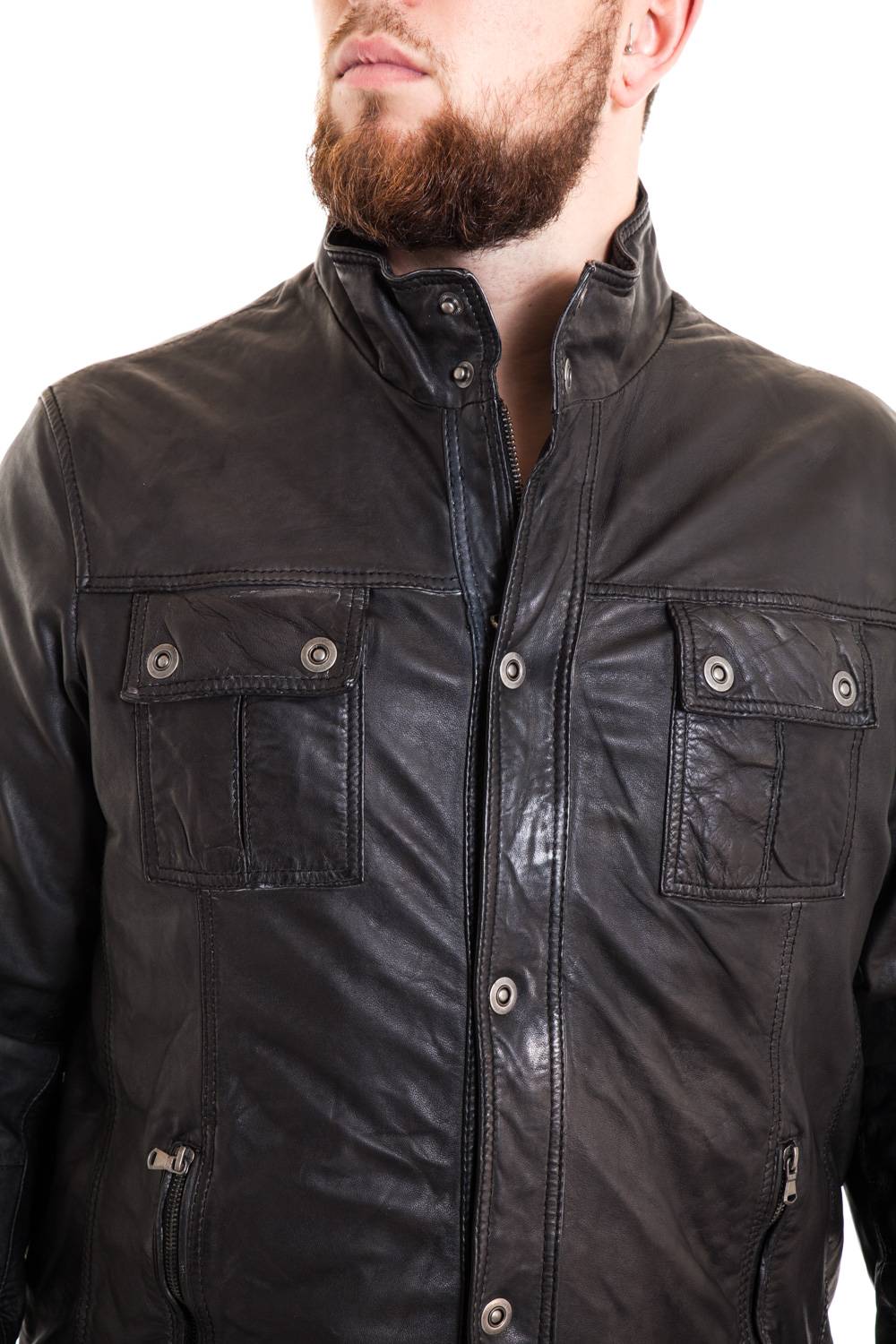 Large size black lambskin leather jacket - Image n°3