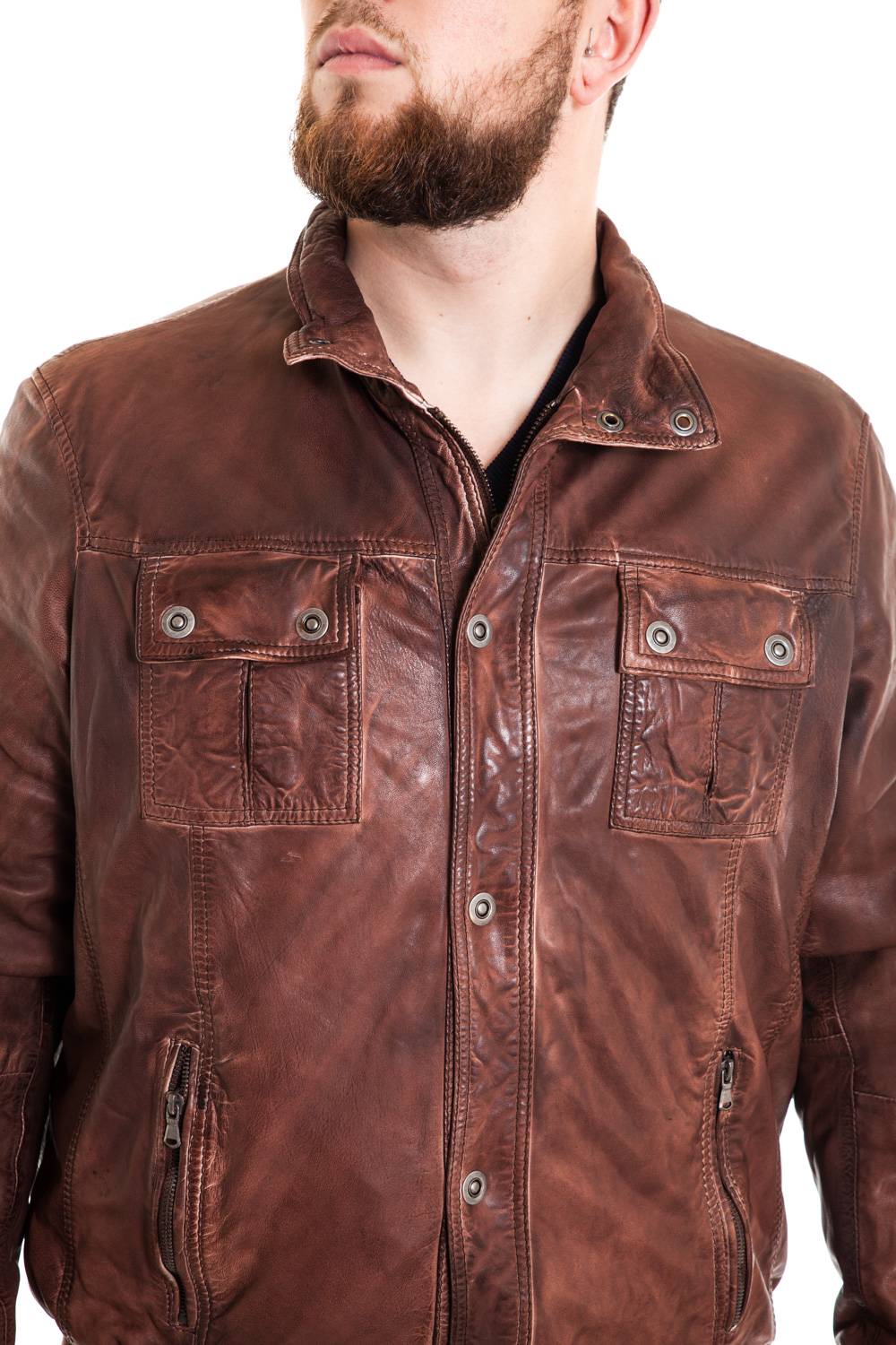 Men's High Collar Jacket Aged Brown Large Size - Image n°3