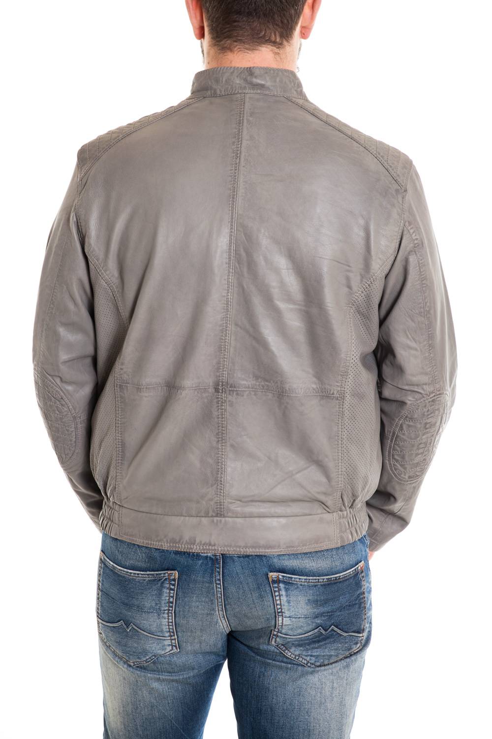 Lucina Gray leather jacket with biker collar for Men - Image n°4