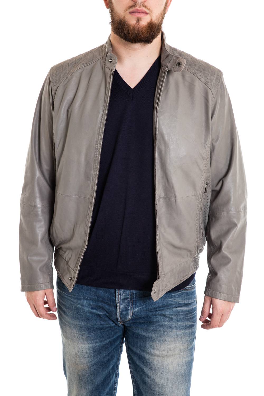 Lucina Gray leather jacket with biker collar for Men - Image n°2