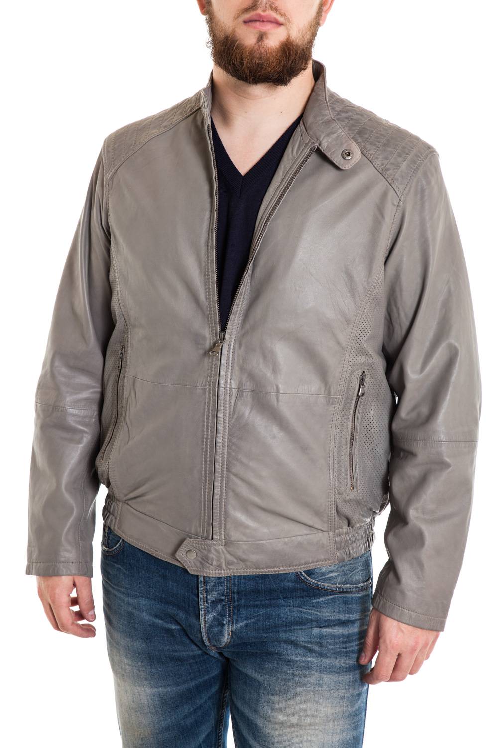 Lucina Gray leather jacket with biker collar for Men - Image n°1