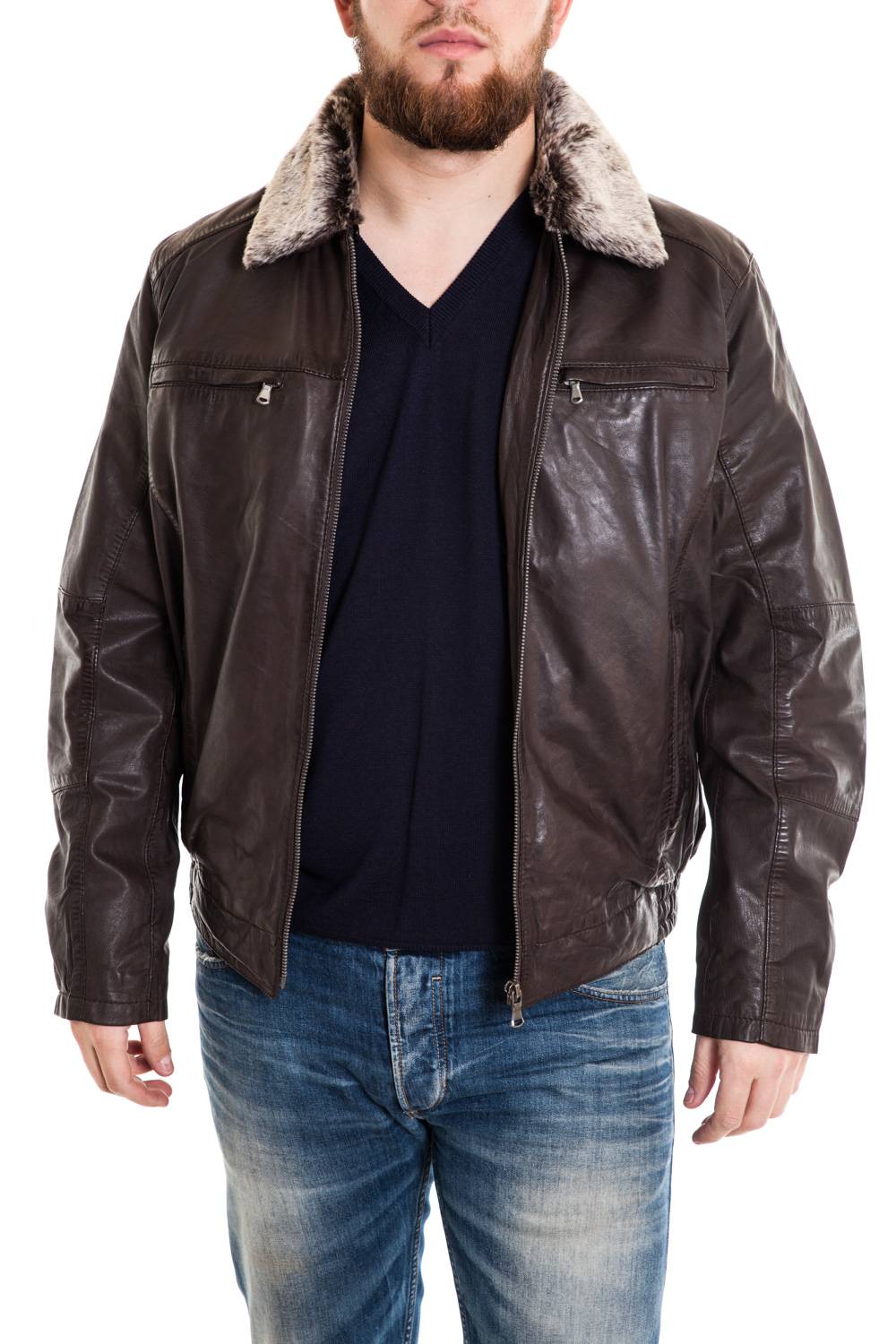 Men's Bomber Style Lambskin Leather Jacket Dark Brown - Image n°2