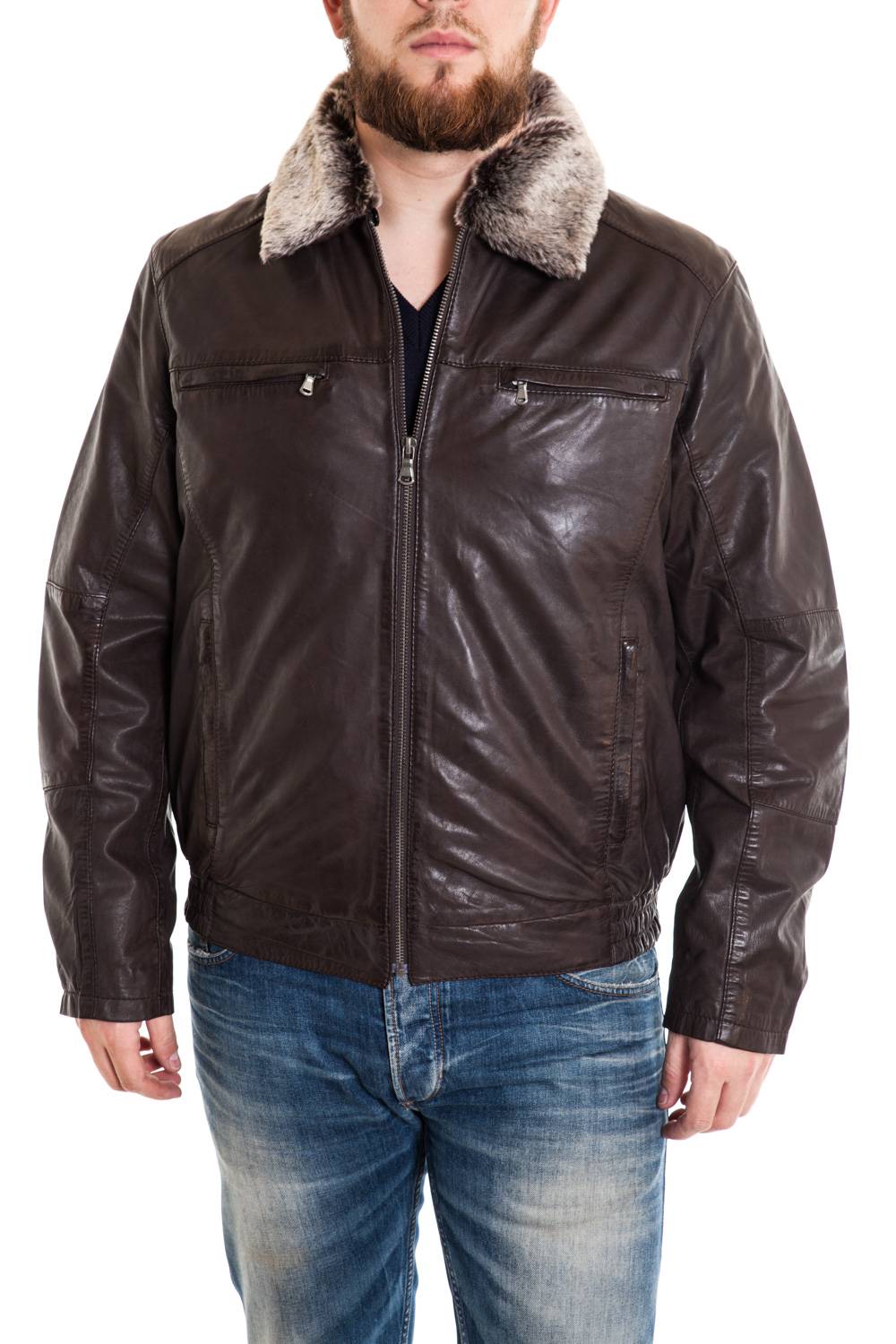 Men's Bomber Style Lambskin Leather Jacket Dark Brown - Image n°1