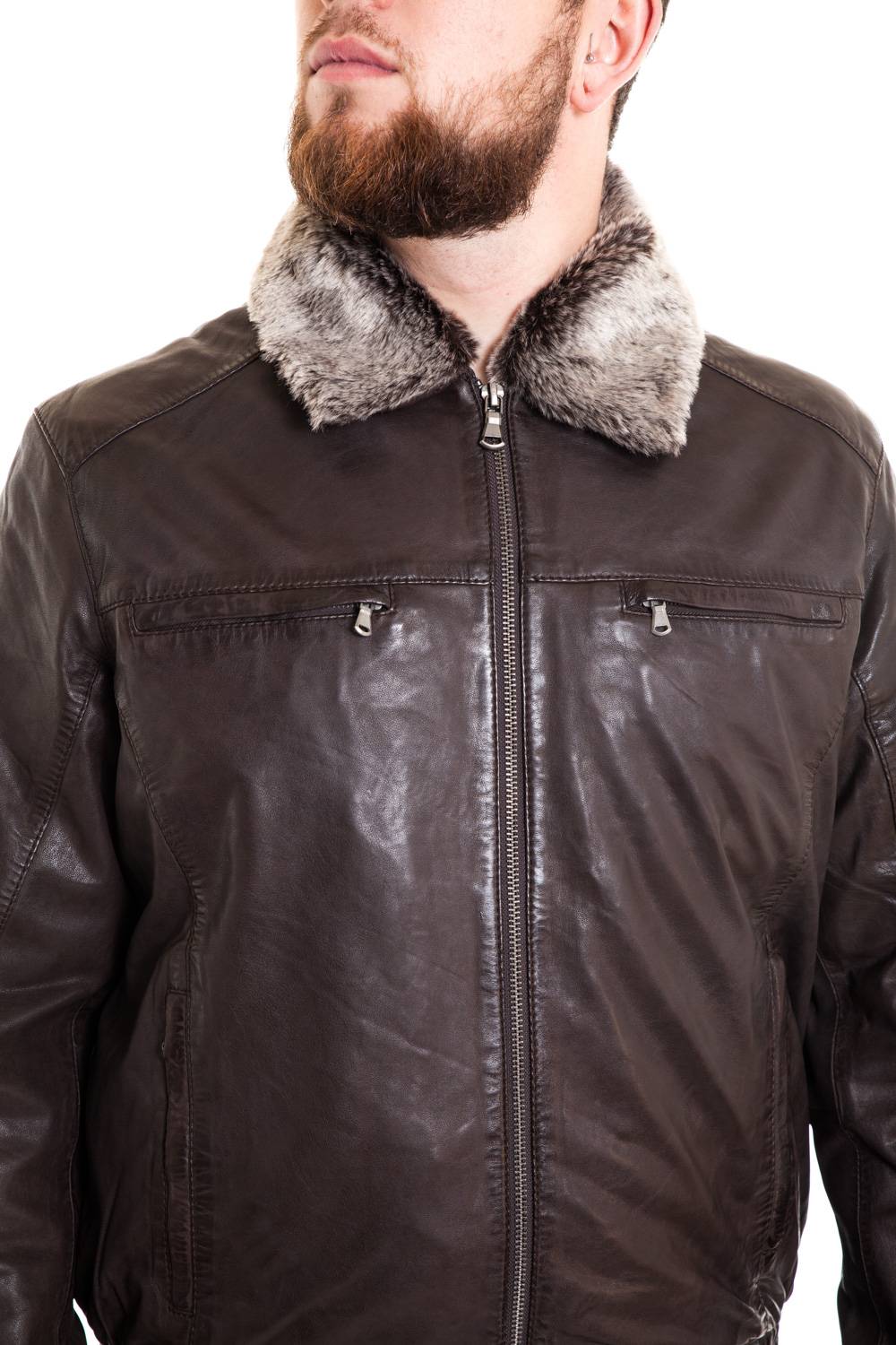 Men's Bomber Style Lambskin Leather Jacket Dark Brown - Image n°3