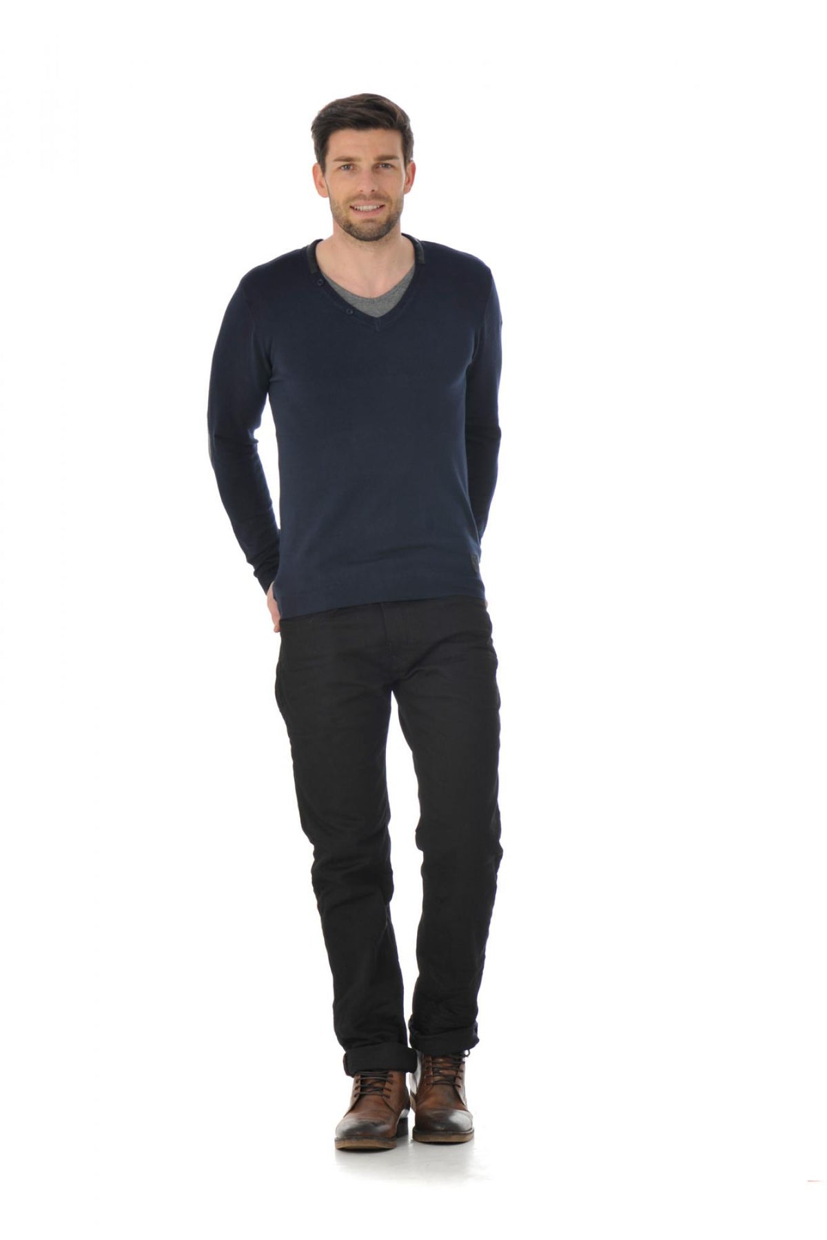 Navy blue Redskins V-neck sweater - Image n°2