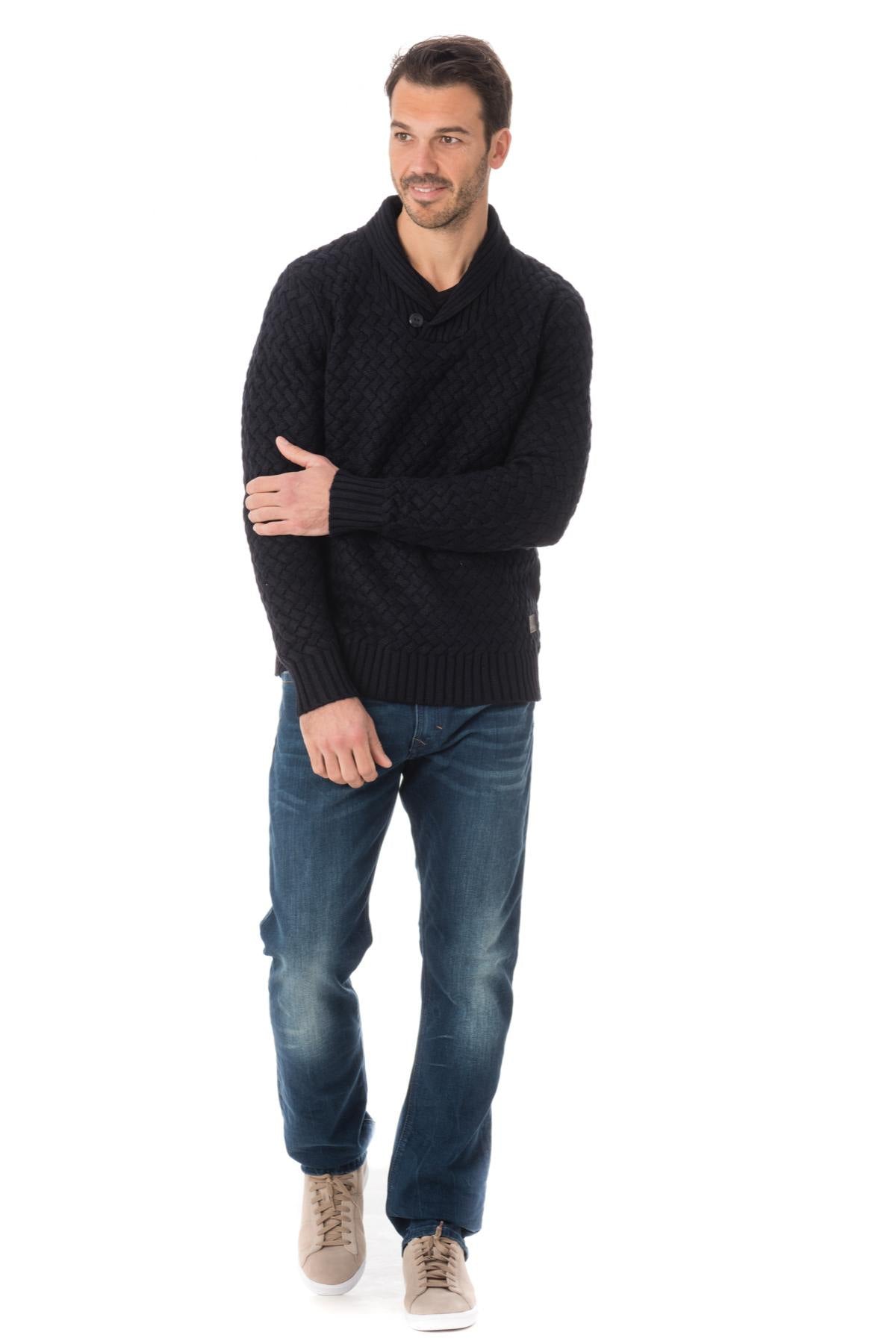 Navy blue crossover effect sweater - Image n°2