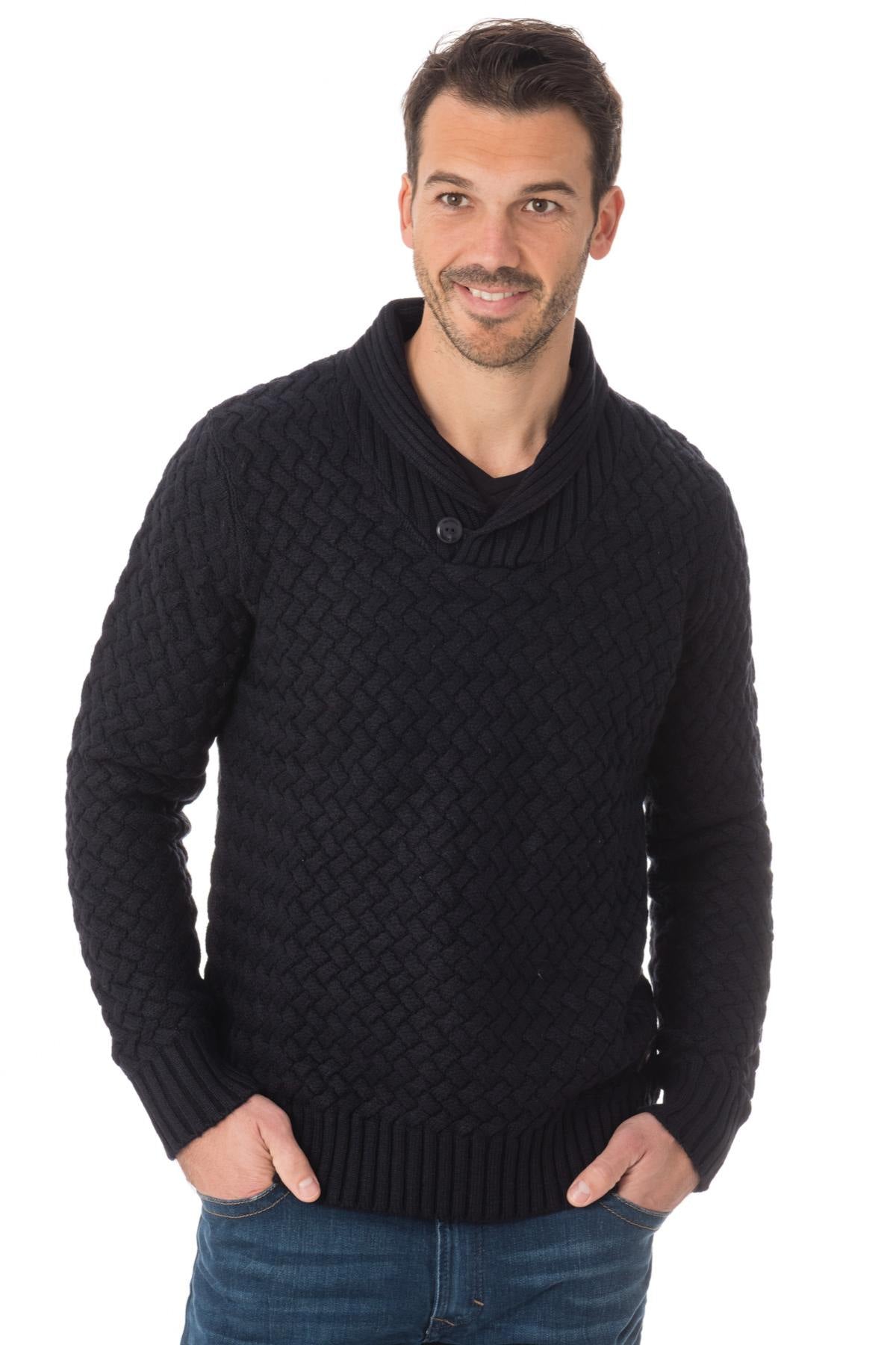 Navy blue crossover effect sweater - Image n°1