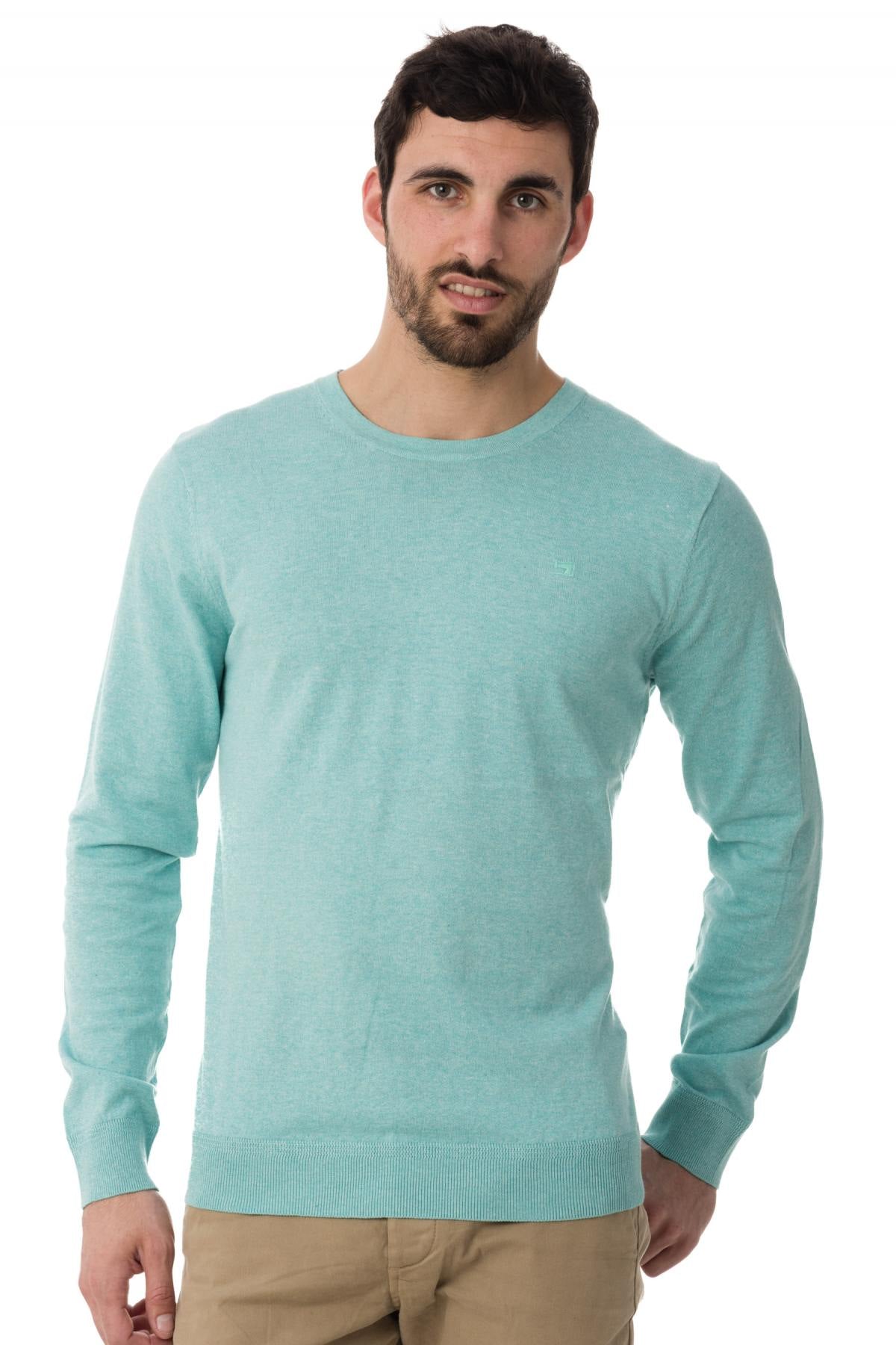 Men's turquoise heather effect sweater - Image n°1