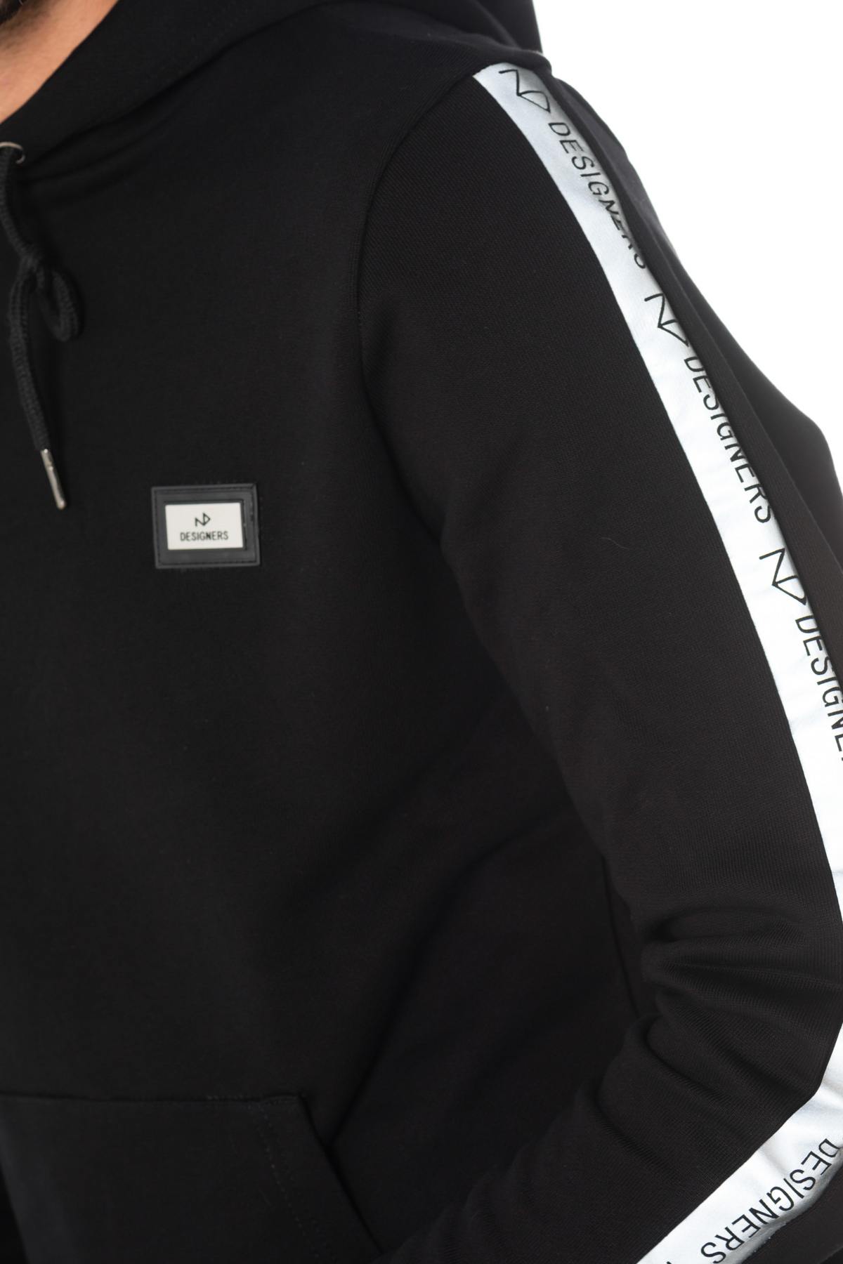 Men's black hoodie with silver stripes - Image n°5