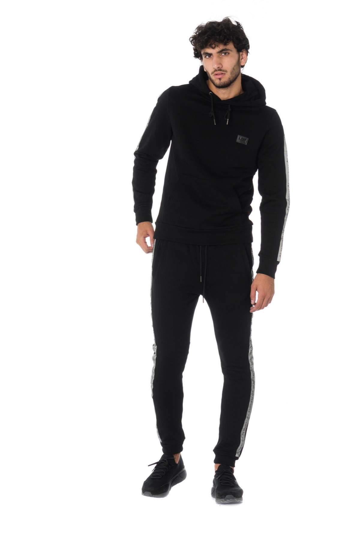 Men's black hoodie with silver stripes - Image n°2