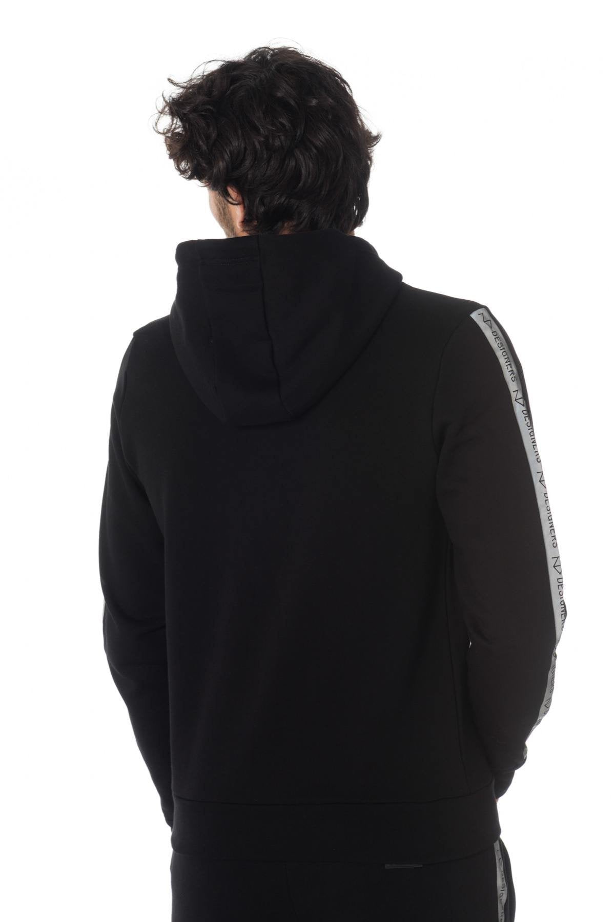 Men's black hoodie with silver stripes - Image n°4