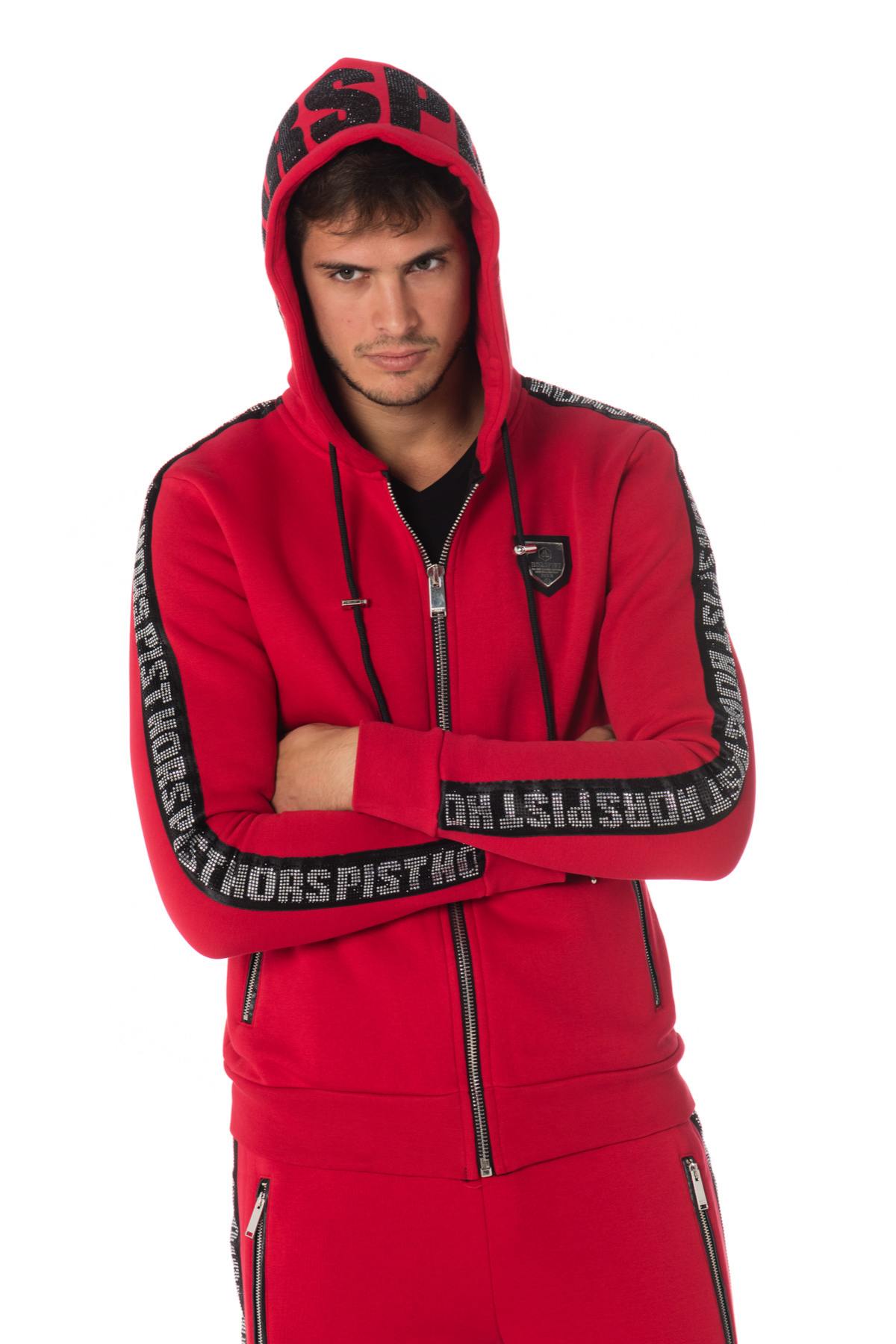 Red zipped sweatshirt with rhinestones Horspist - Image n°1