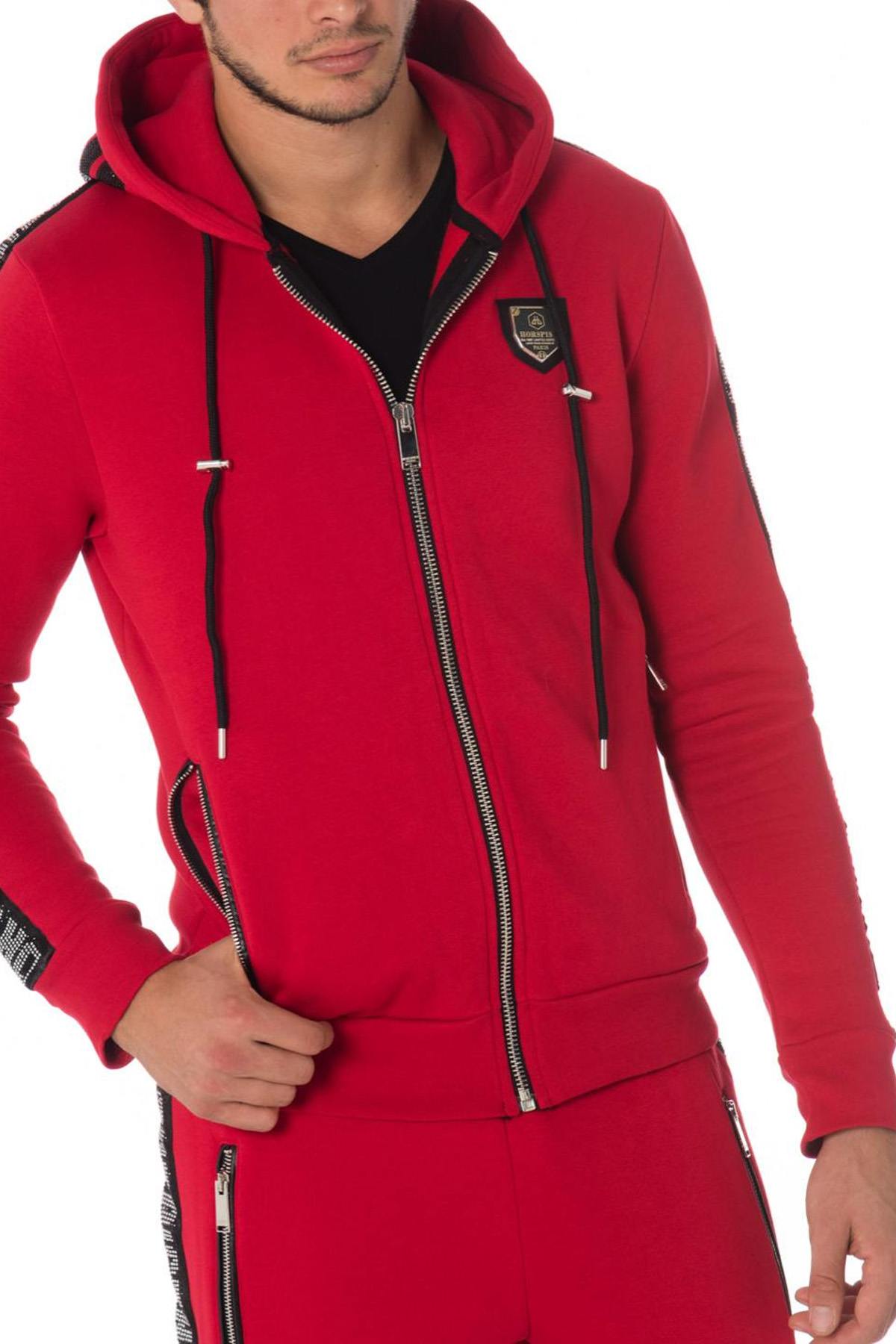 Red zipped sweatshirt with rhinestones Horspist - Image n°1