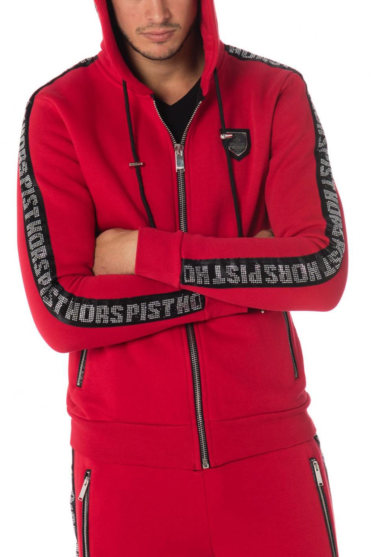 Red zipped sweatshirt with rhinestones Horspist - Image n°7