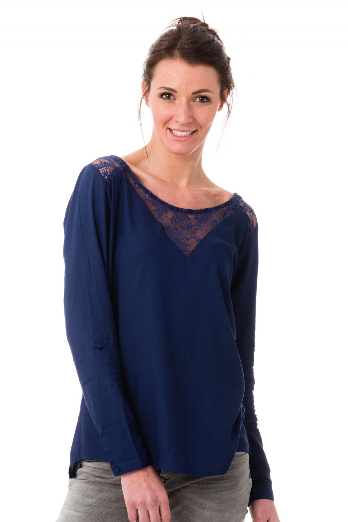 Navy blue blouse with kaporal lace - Image n°1