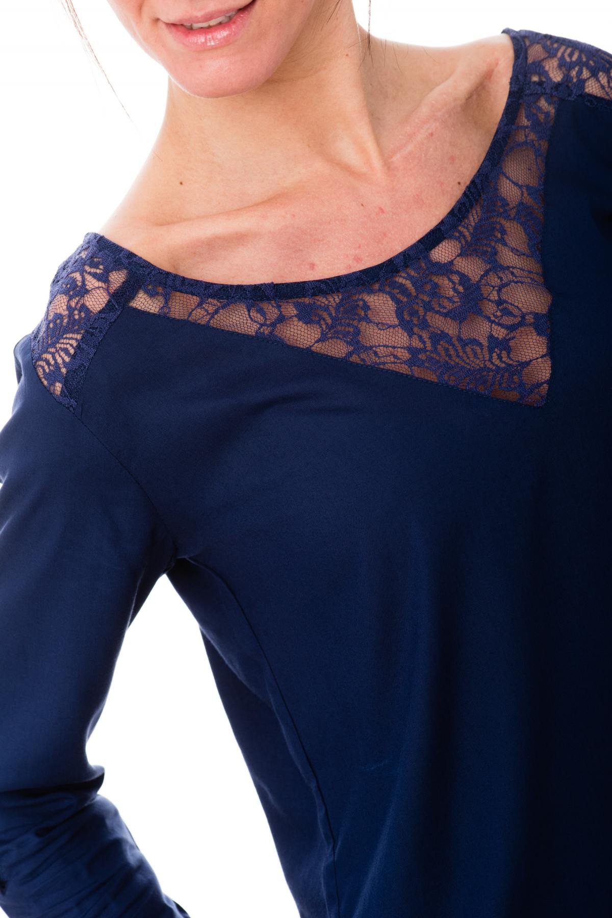 Navy blue blouse with kaporal lace - Image n°4