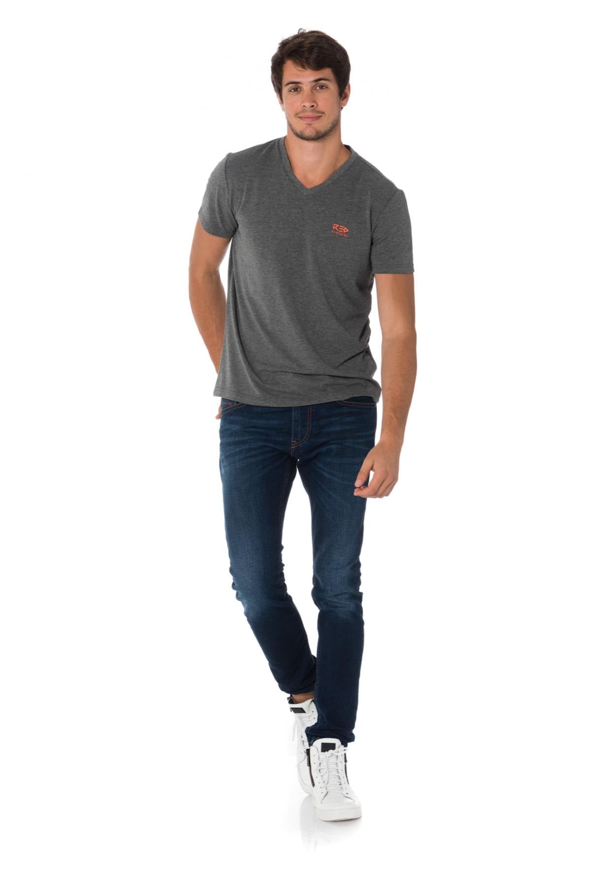 Charcoal V-neck and short-sleeved T-shirt - Image n°2