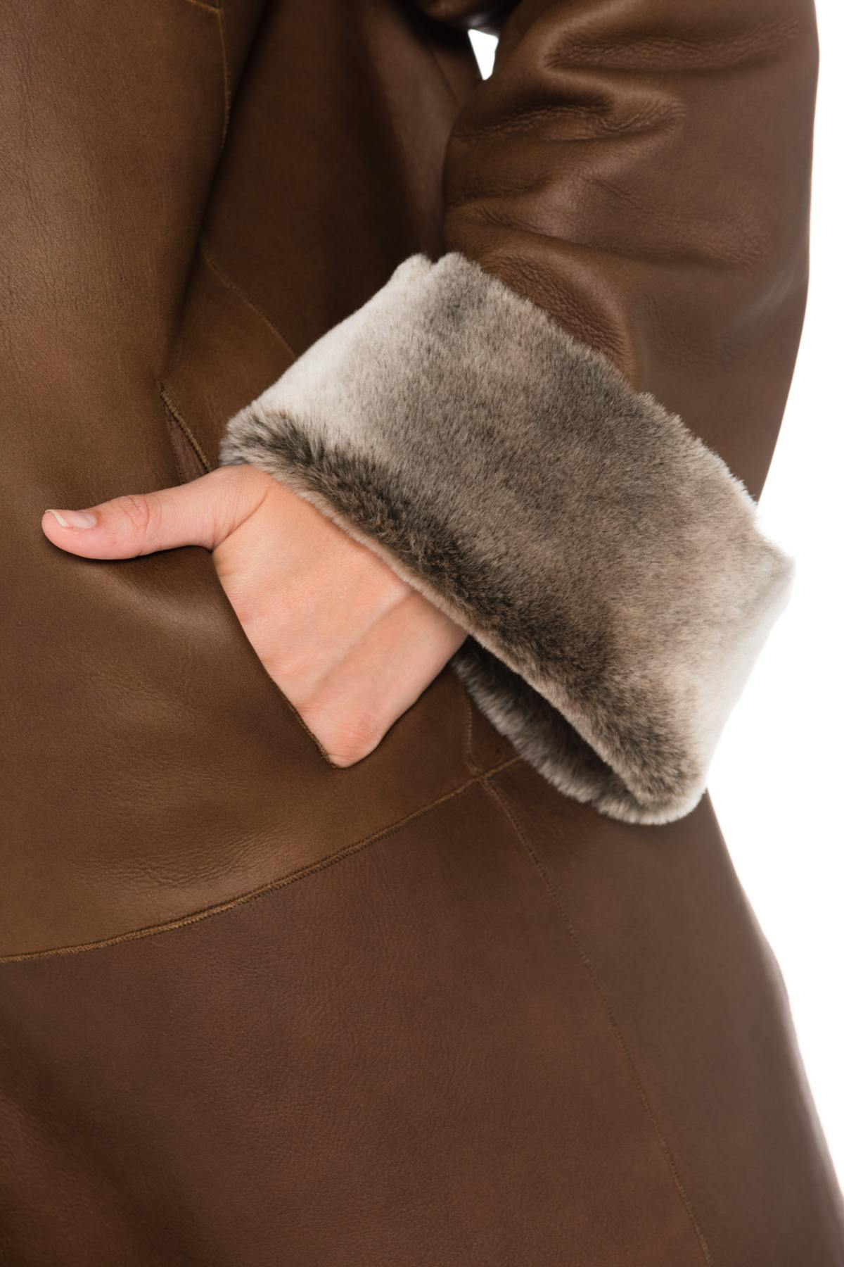 Cognac merino shearling coat - Image n°4