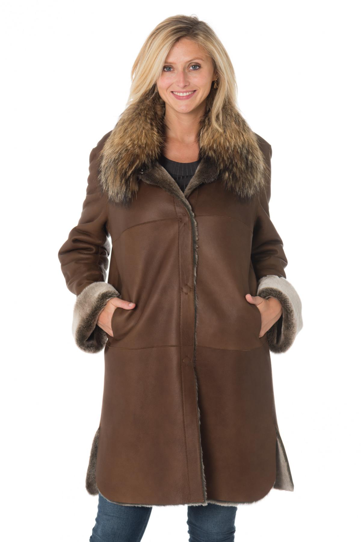 Cognac merino shearling coat - Image n°3