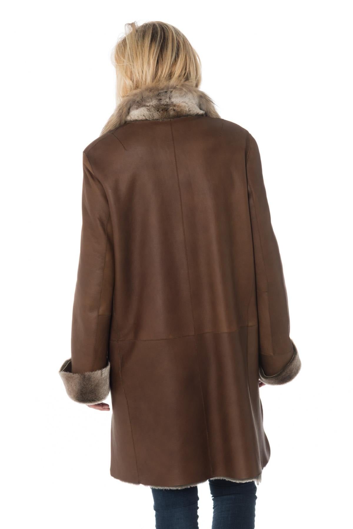 Cognac merino shearling coat - Image n°8