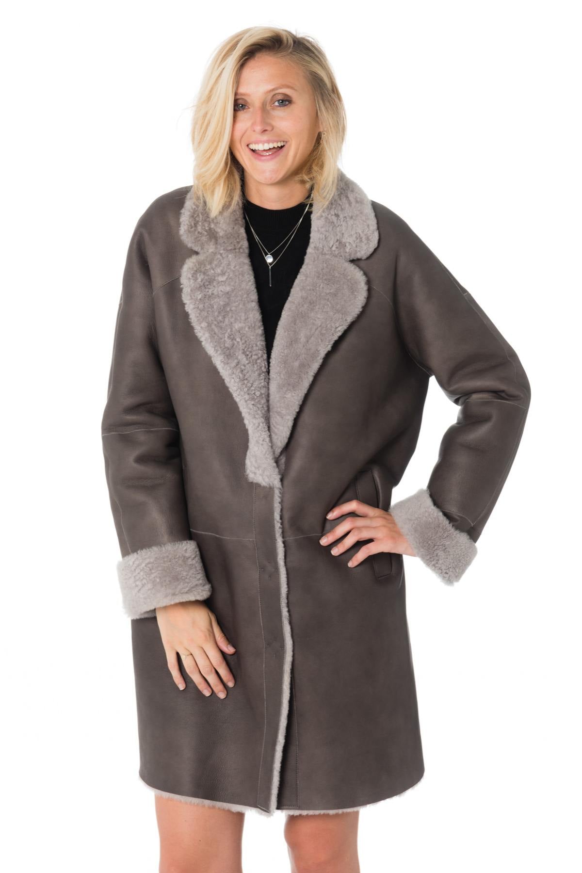 Gray merino shearling coat - Image n°1