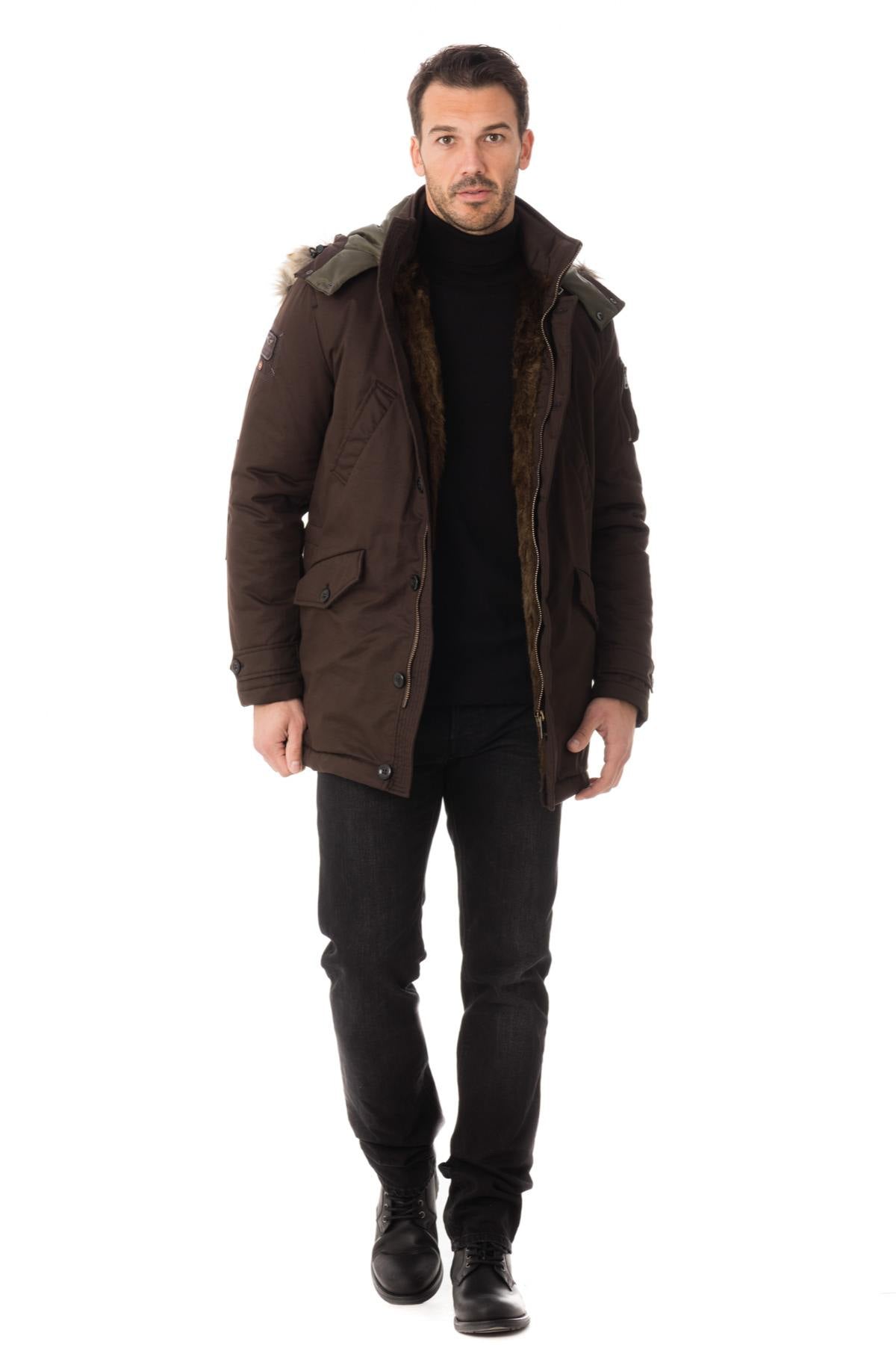 Men's brown polyester parka - Image n°2