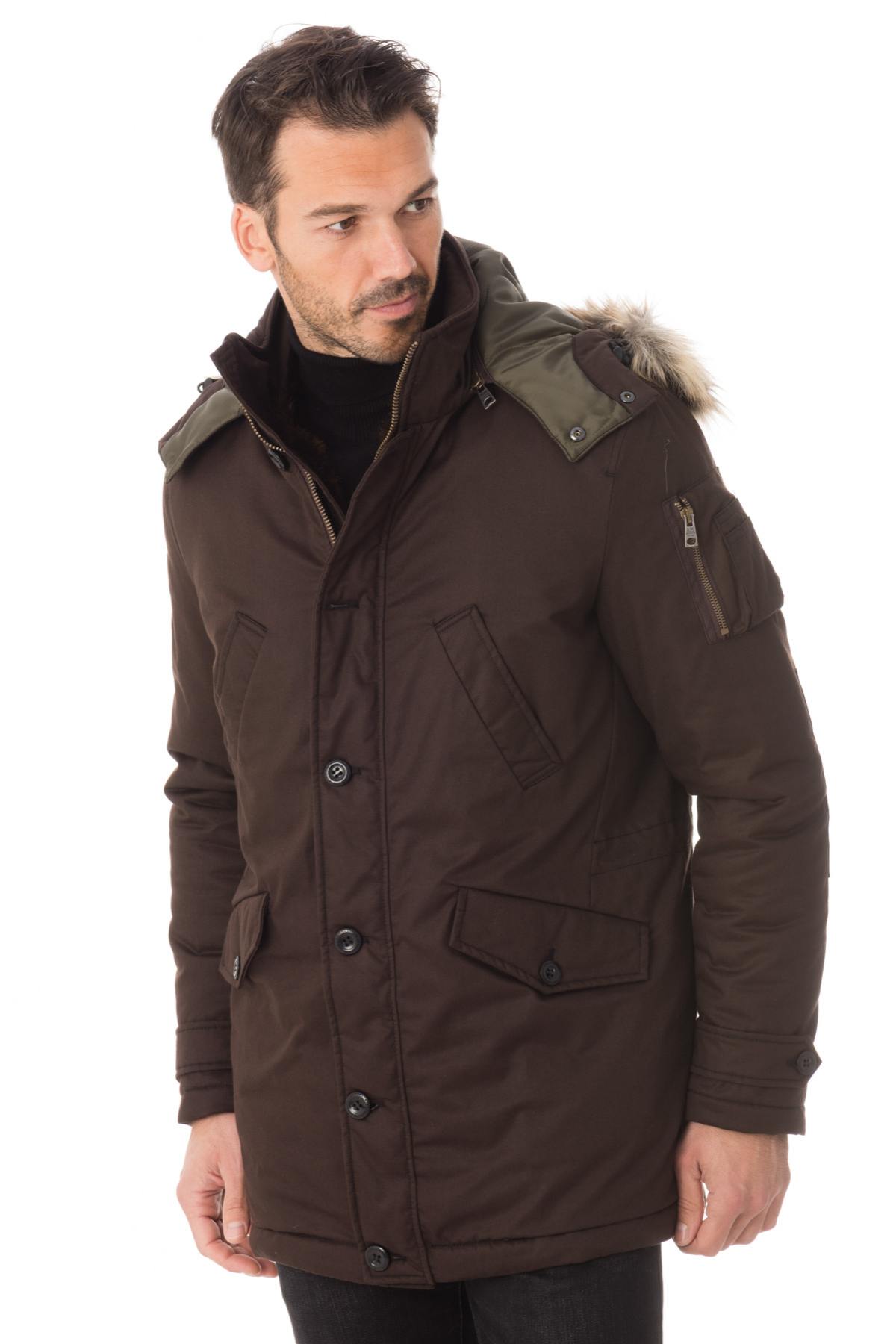 Men's brown polyester parka - Image n°1