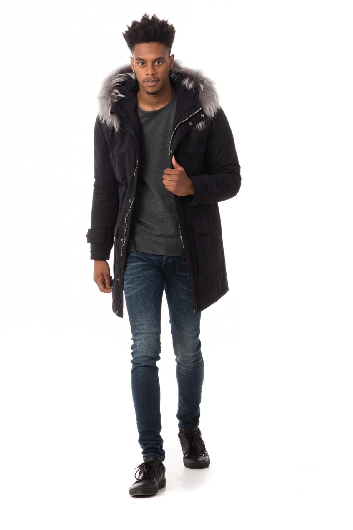 Men's navy blue parka - Image n°2