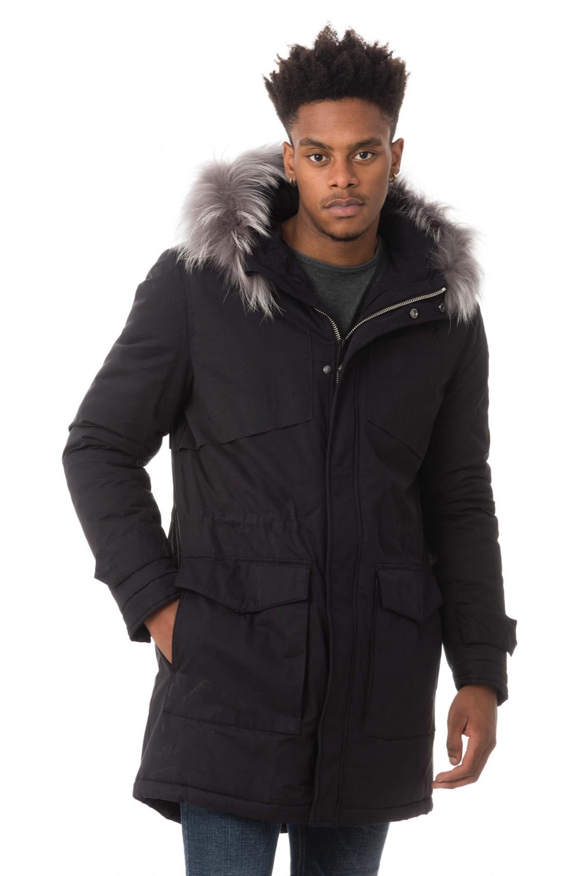 Men's navy blue parka - Image n°1