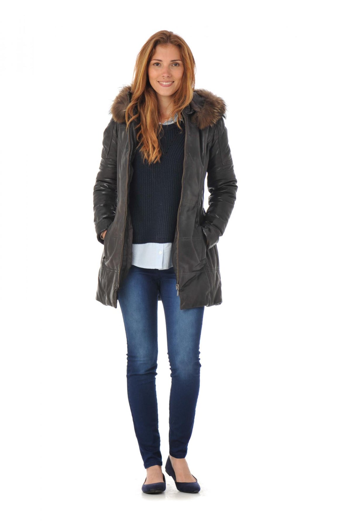 Women's brown lambskin coat - Image n°2