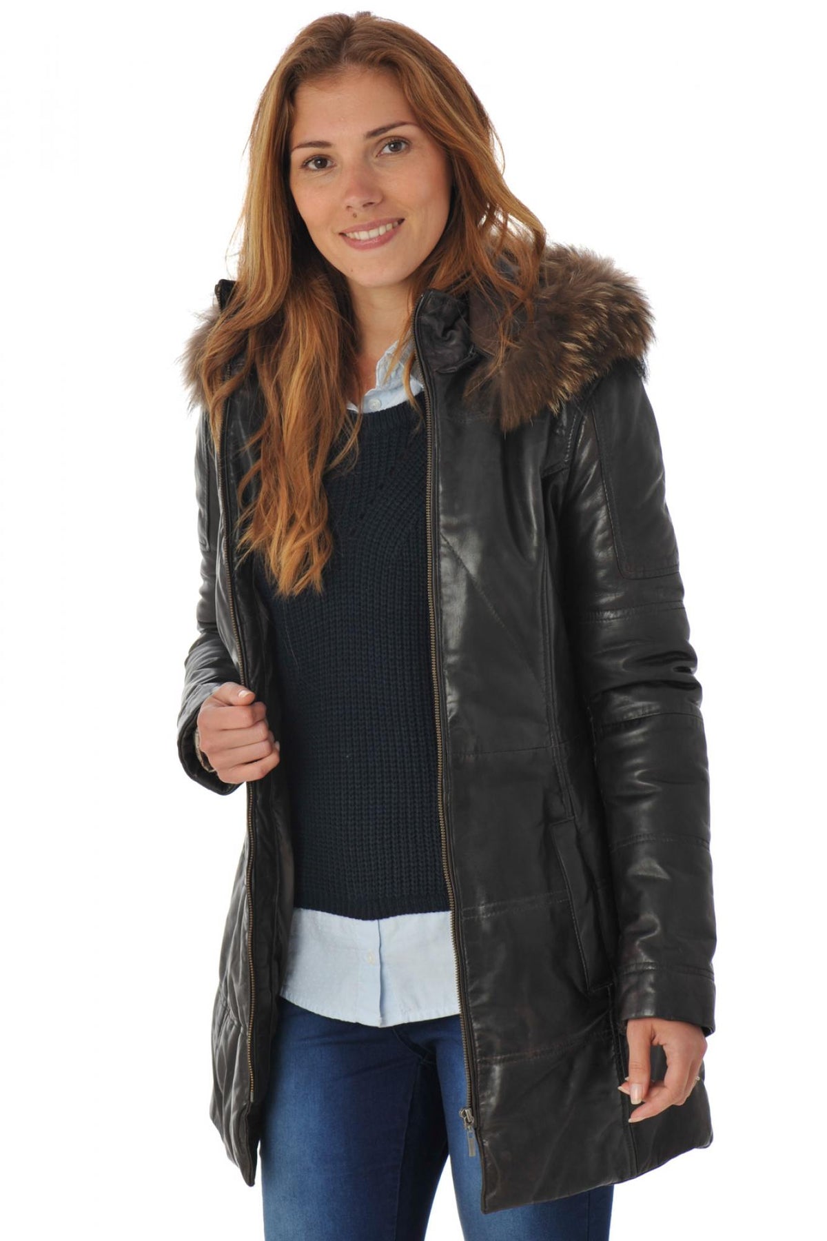 Women's brown lambskin coat - Image n°3