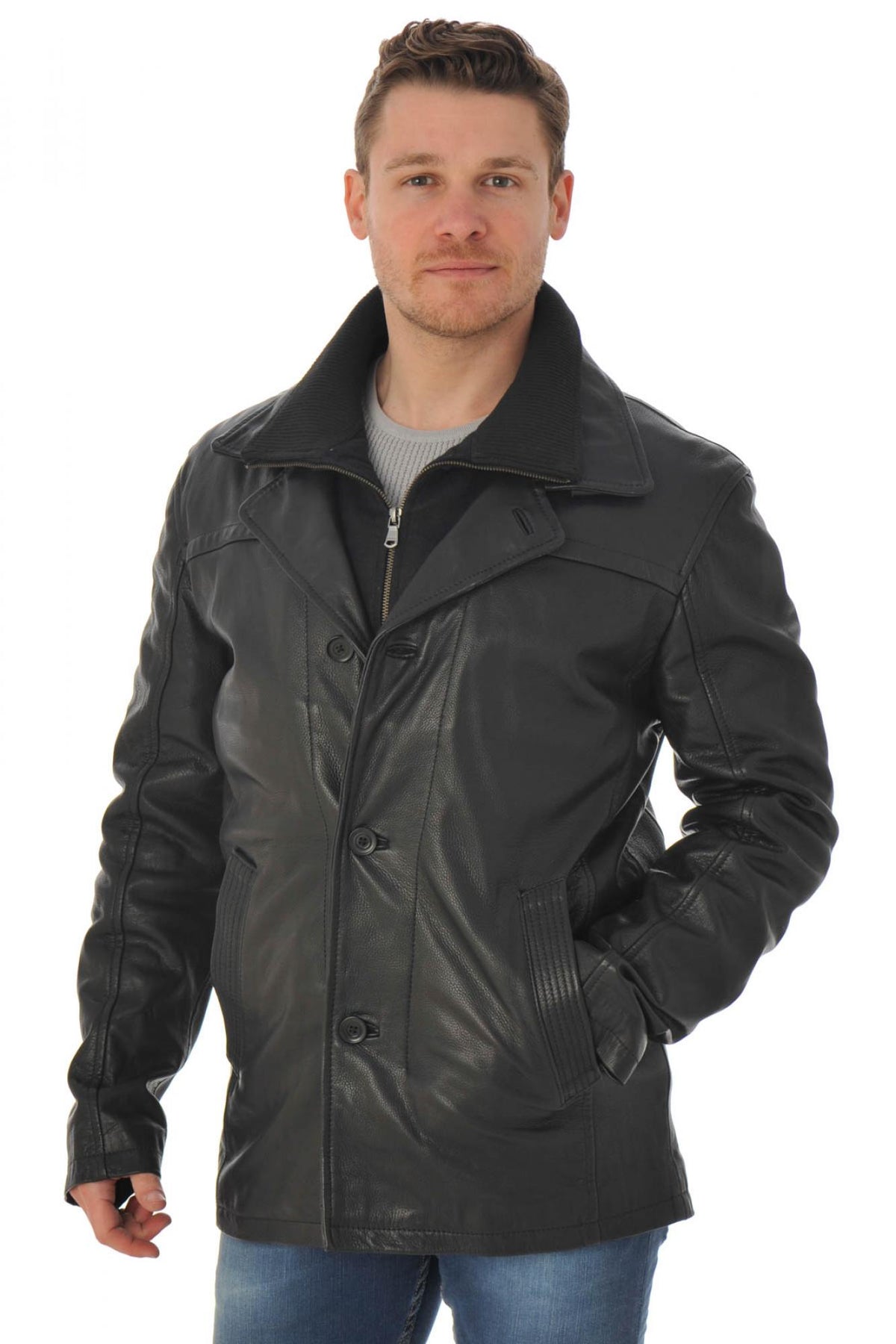 Men's cowhide leather jacket - Image n°1