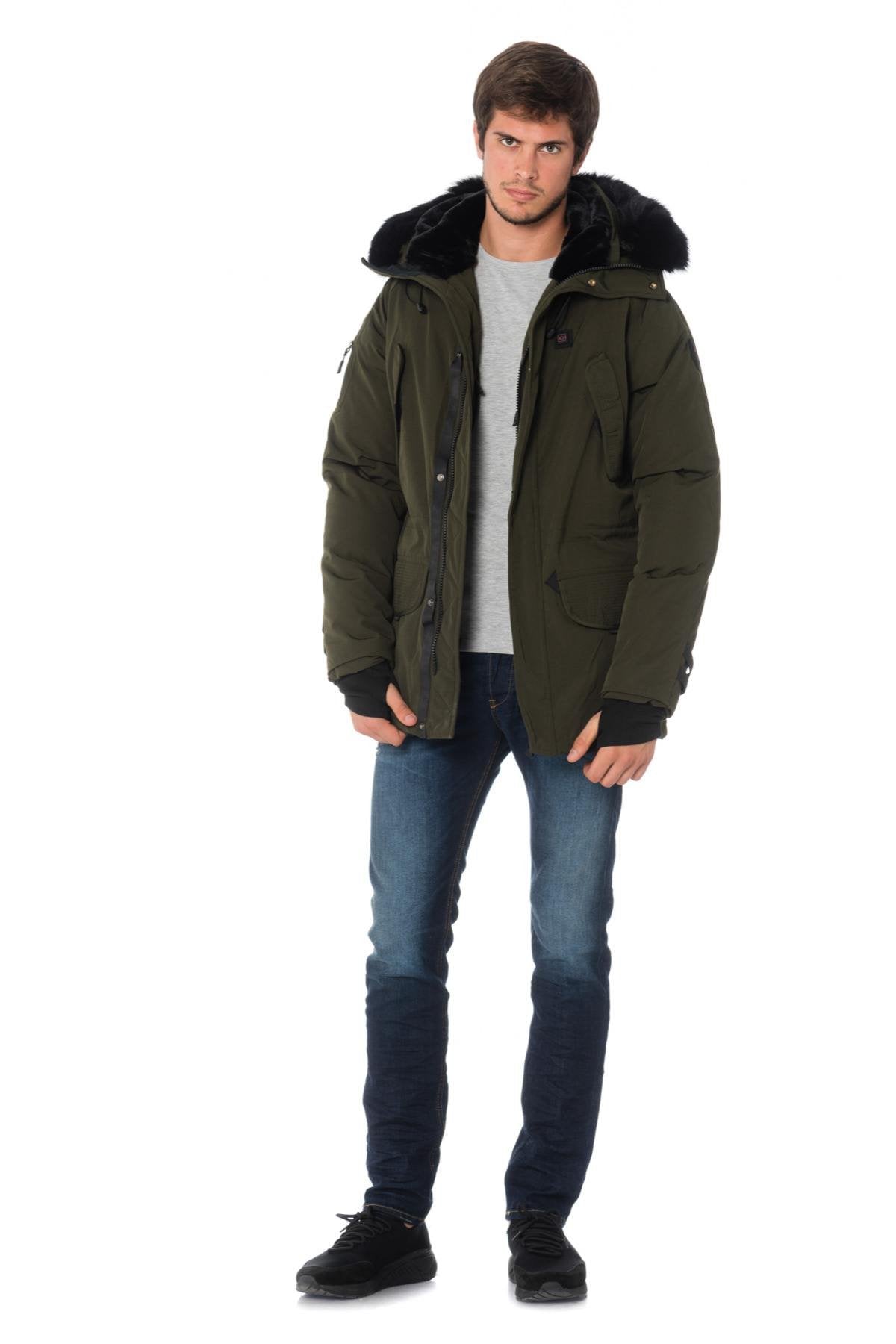 Helvetica men's khaki parka with black collar - Image n°3