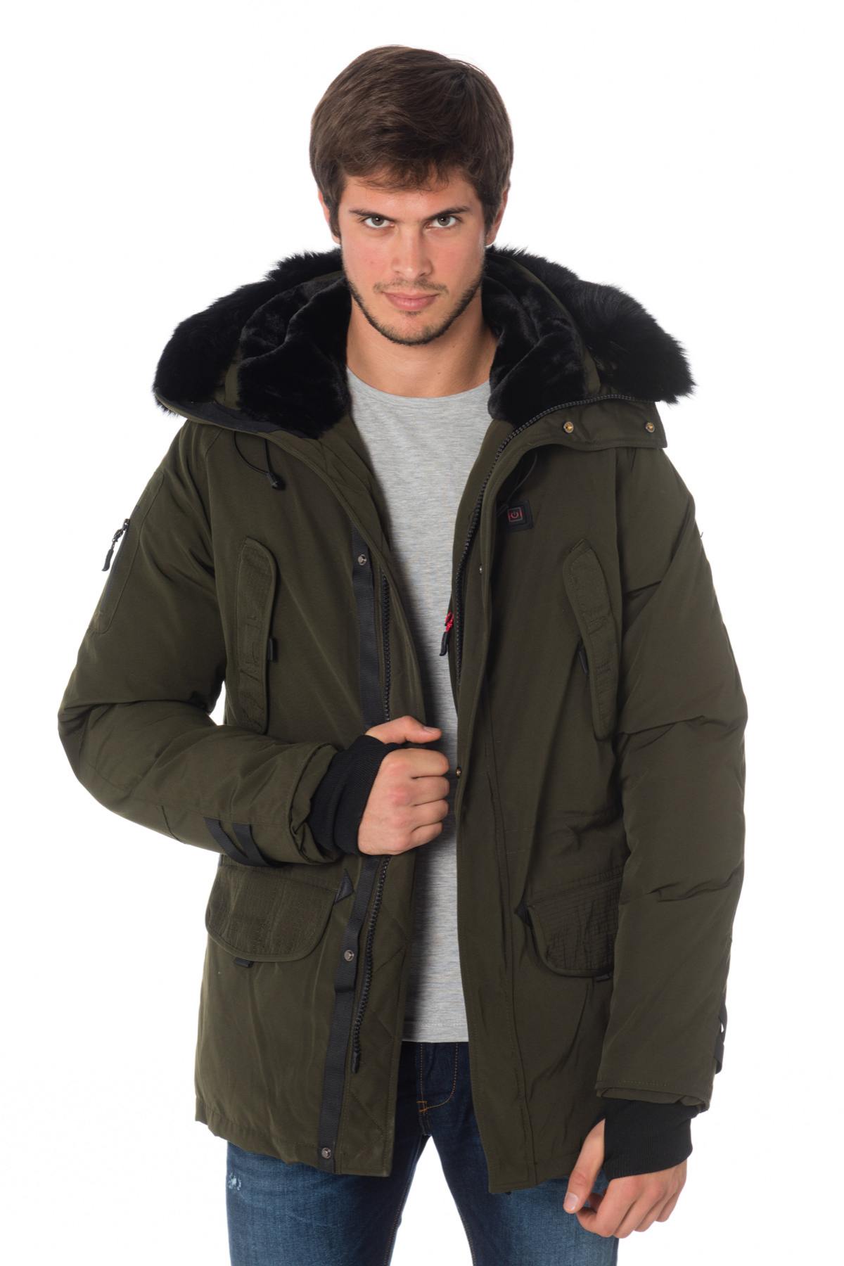 Helvetica men's khaki parka with black collar - Image n°1