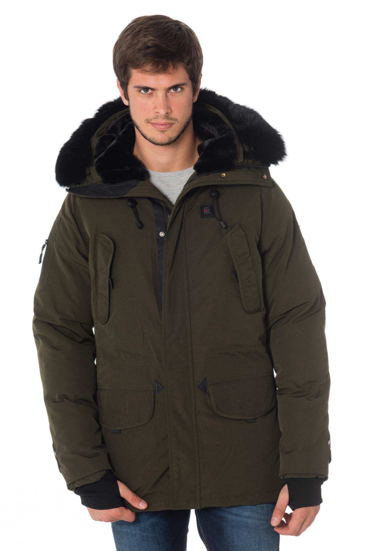 Helvetica men's khaki parka with black collar - Image n°2