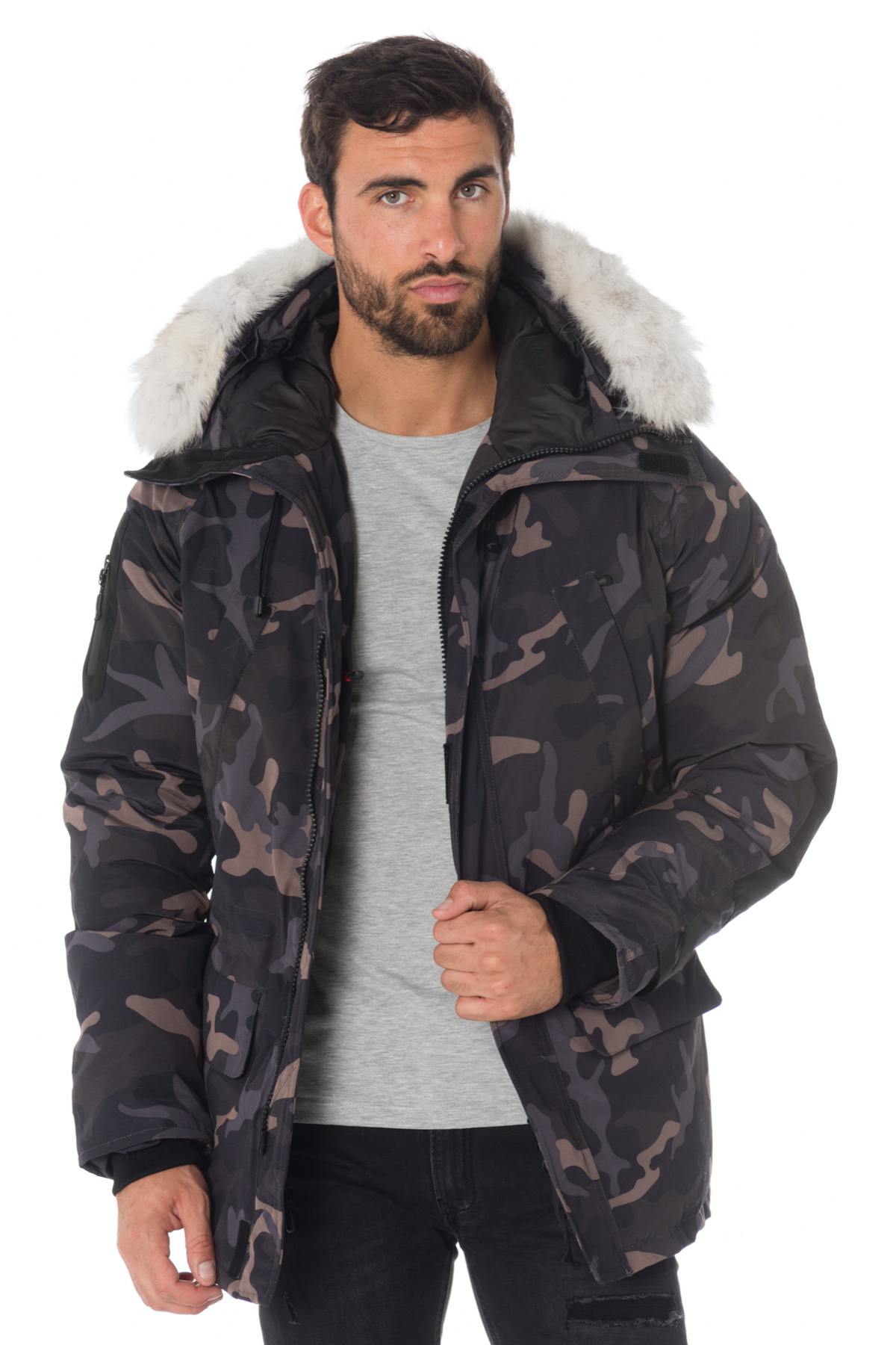 Helvetica camouflage print and white fur parka - Image n°1